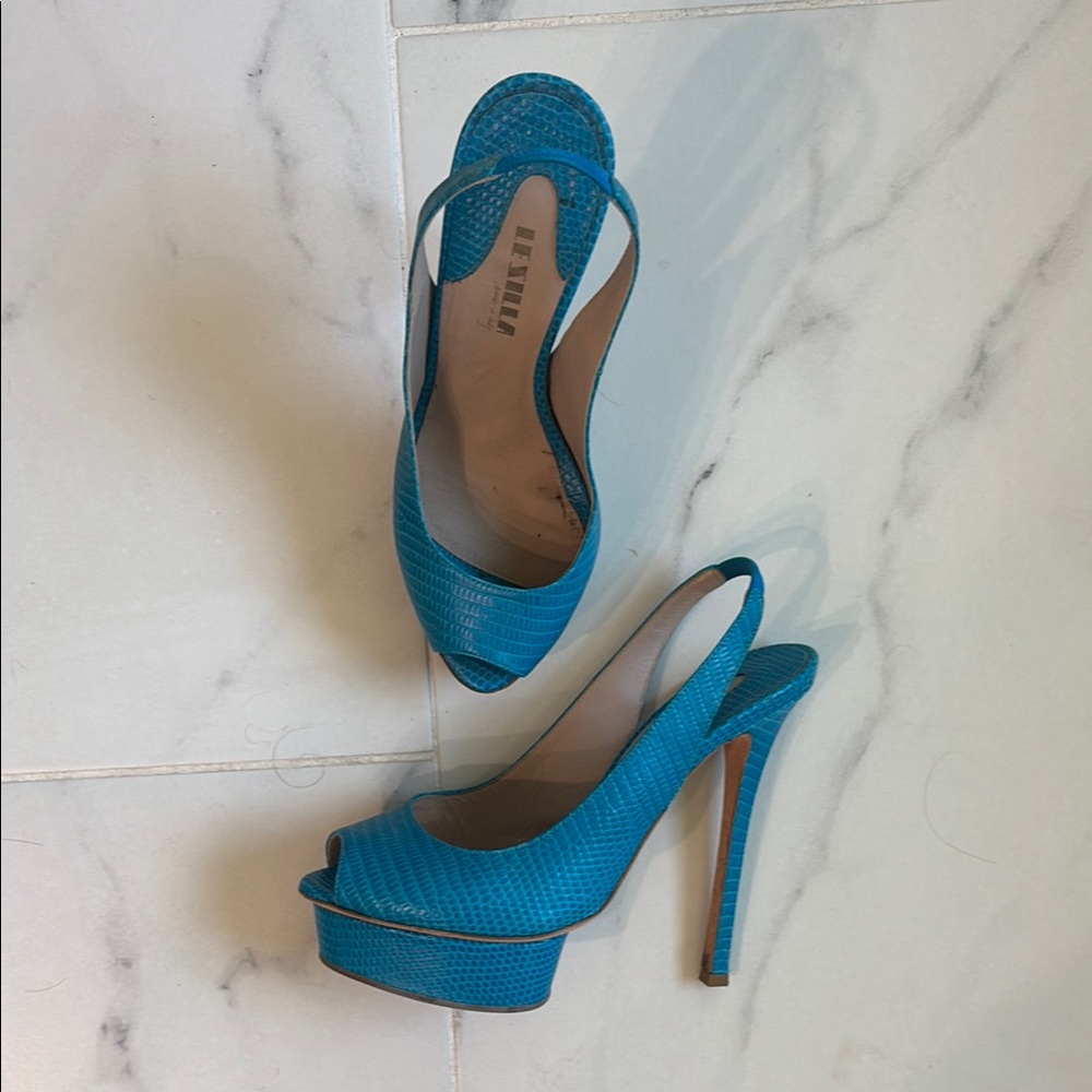 Le Silla Italy Blue Platform Peep-Toe Heels